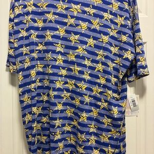 LulaRoe Irma Blue striped with yellow stars Size M NWT